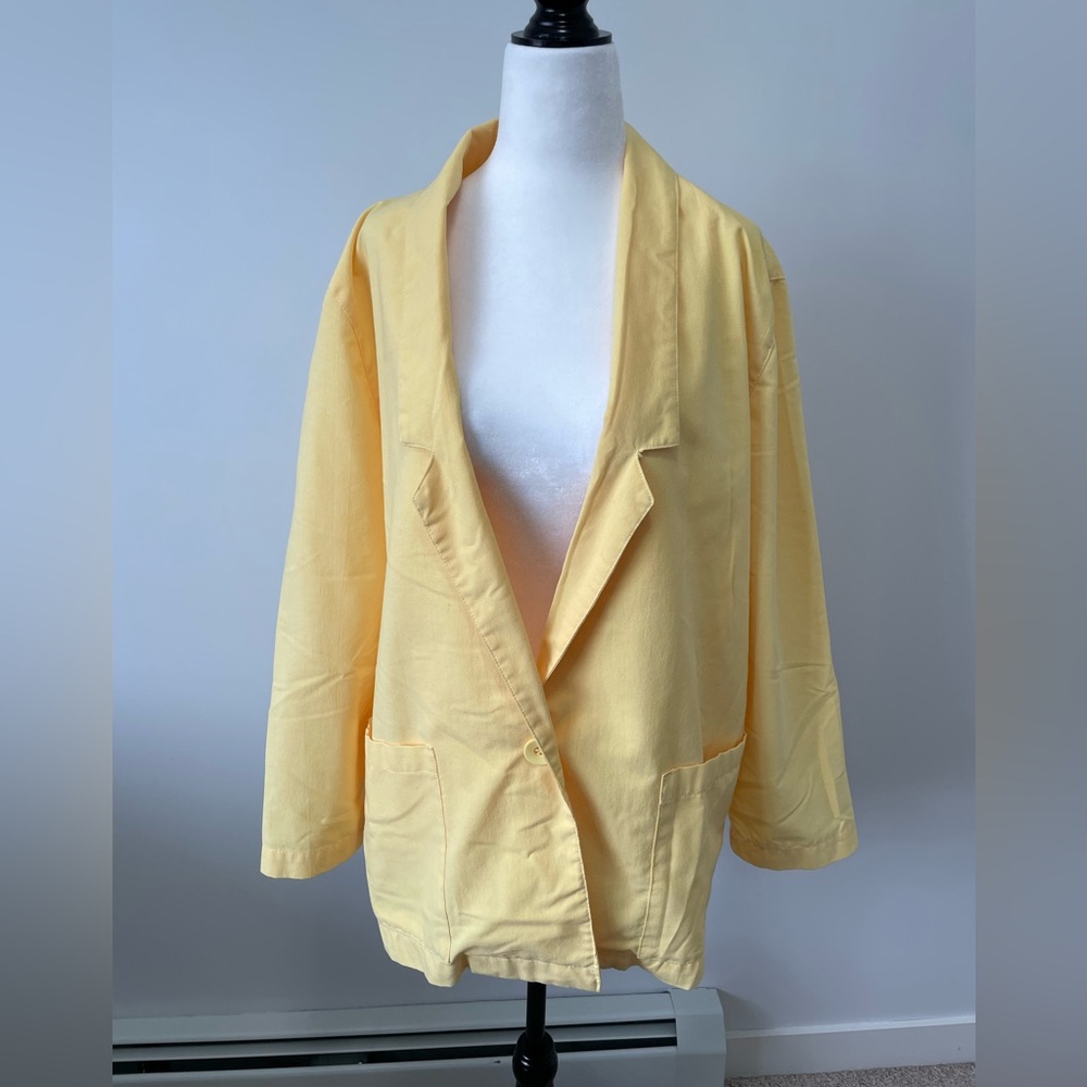 Vintage Yellow One Button Blazer with Rolled Sleeves